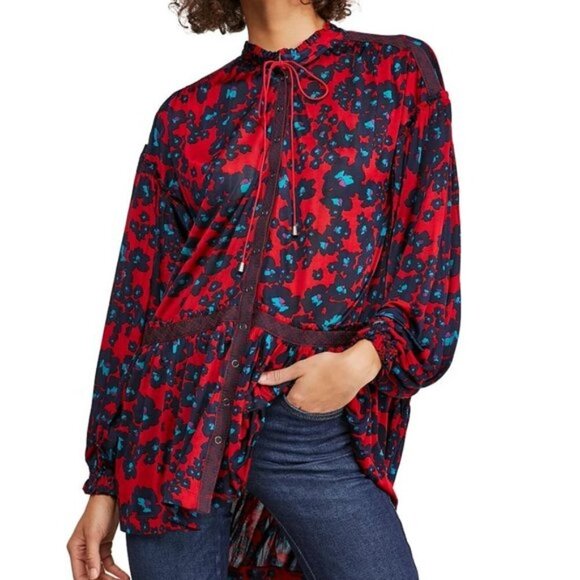 NWT Free People merlot floral print tunic blouse, S - Picture 5 of 7